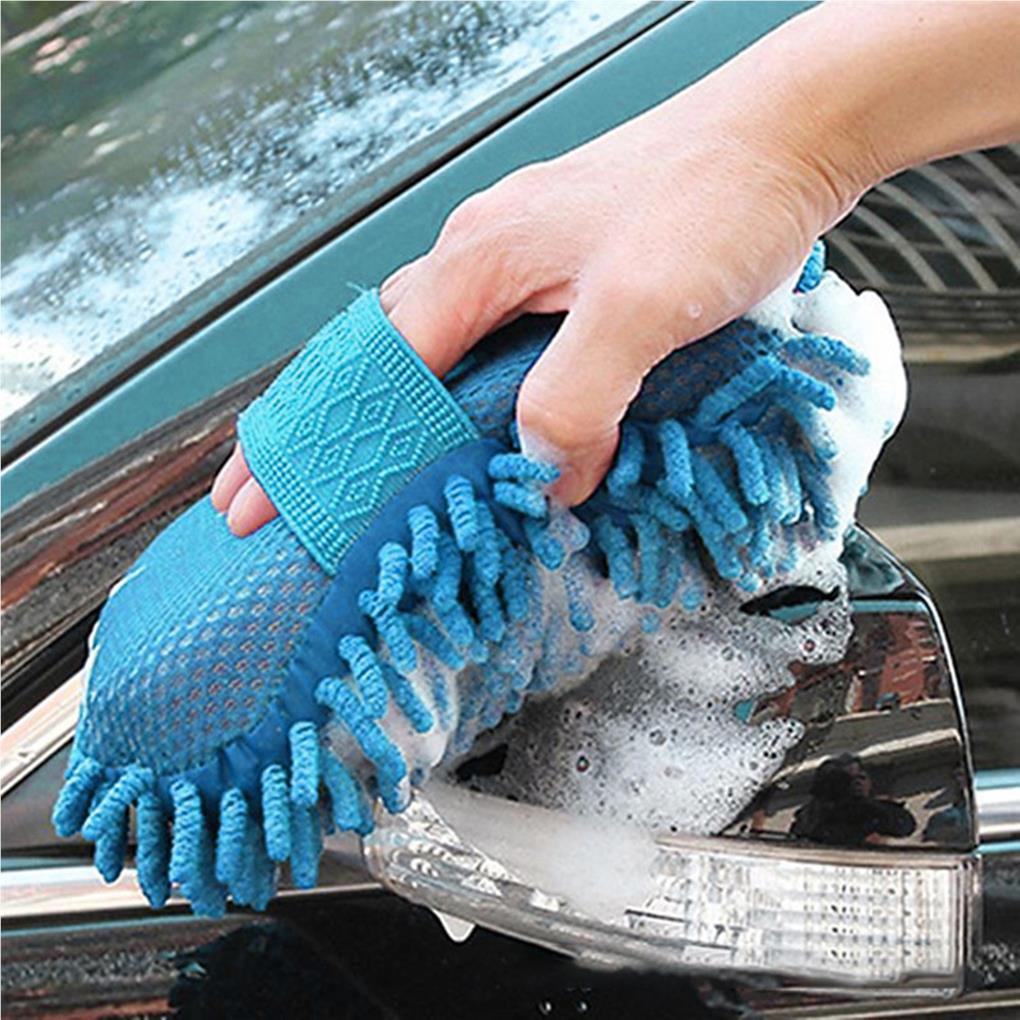Blue Microfiber Chenille Car Wash Sponge Care Washing Brush Pad Cleaning Tool Auto Washing Towel Gloves Styling Accessories
