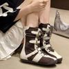 Flat-bottomed lace-up boxing boots short boots women's 2025 new autumn fashion versatile boots temperament high-end knight boots