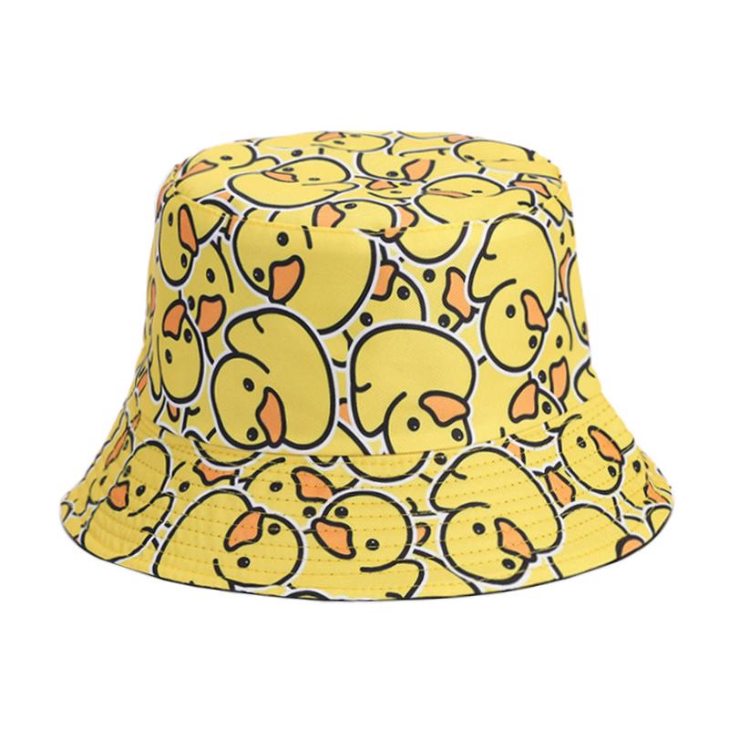 Bocca Cartoon Duck Bucket Hat Cute Printing FisherUnisex Hats For Unisex Women Double Sides Panama Cap 58cm Summer Outdoor Sun Caps