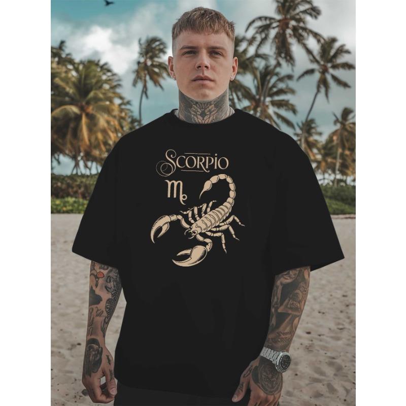 European Size Scorpio Large Size Men's T-shirts Versatile Round Neck Printed T-shirts, Street Fashion Outfits, Suitable for Basketball, Gym, Essential