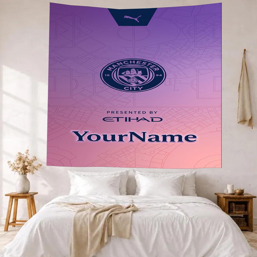Manchester City Custom Your Name Wall Decor Tapestry Art For Pet Memorial Birthdaywedding Party Backdrop Family Gift