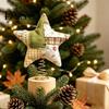 Plush Star Decor Christmas Tree Topper, Patchwork Stuffed Xmas Retro Pastoral Ornament for Winter Holiday Party Home Handmade Cloth Topper