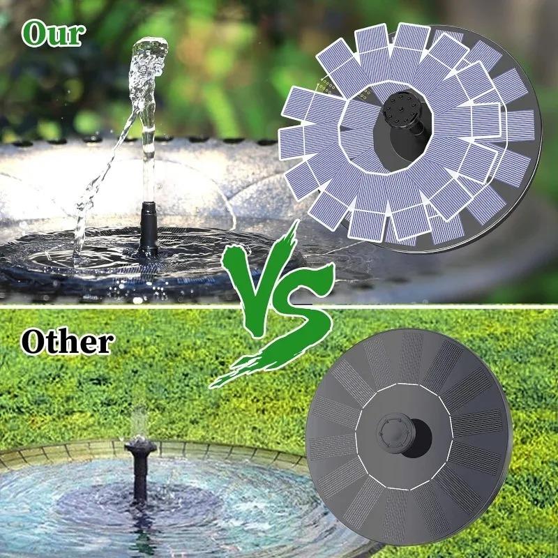 High Efficiency Solar Fountain Pump with 6 Spray Nozzles Adjustable Water Pattern for Bird Bath Garden Pond Pool Courtyard