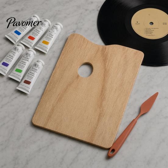 Large Color Mixing Board Wooden Paint Palette, Square Oval Shaped Artist Painting Tray with Easy To Clean Palette Thumb Hole for Acrylic Watercolor