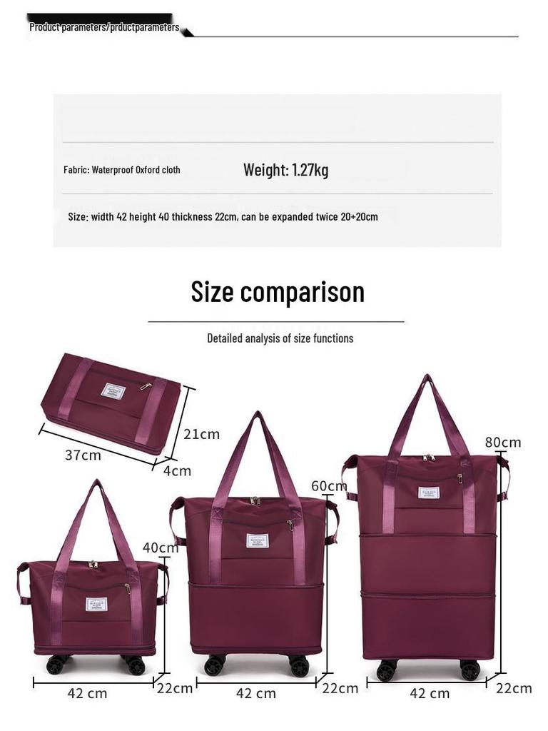 Large Capacity Multifunctional Trolley Handbag: Portable Travel, Business Trip & Maternity Storage Solution with Removable Wheels