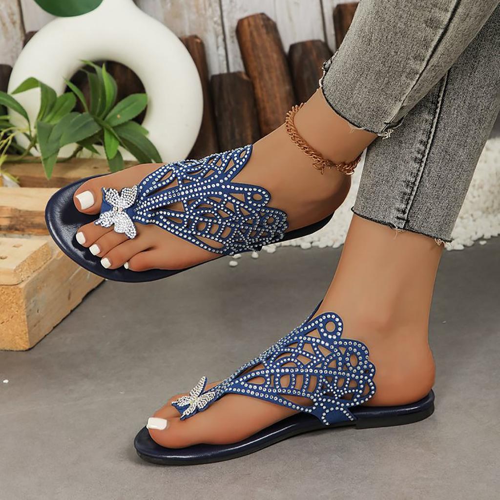 Open Toe Wedge Sandals Ladies Light Casual Shoes Bohemian Sandals For Women Toe Rhinestone Butterfly Sandals For Women Zapatos