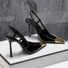 New Patchwork Gold Black Sandals Metal Square Toe Stiletto High Heels Slingback Sexy Spring Summer Women Pumps 2024 New Trend