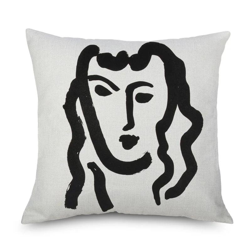 Henri Matisse Portrait Cushion Covers Simple Line Drawing Linen Pillow Case Sofa Deocr Art Painting Decorative