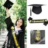 1/2/3Pc Class Of 2026 Black Golden Satin Sash Bachelor Cap With Tassel Graduation Shoulder Strap Congrats Grad Party Photo Props