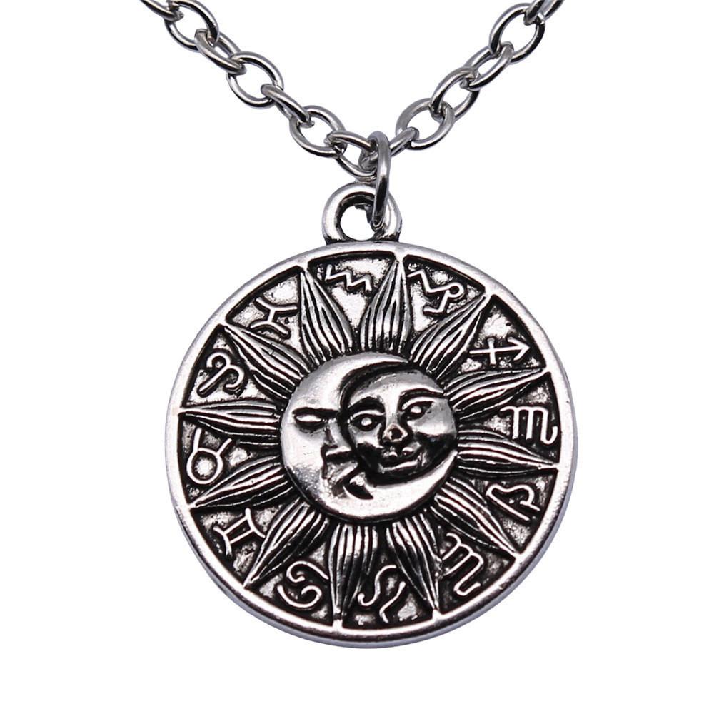 Pentagram keltisk knut hänge stjärna Halsband måne sol Smycken Amulett hantverk 45 cm eller 70 cm lång kedja