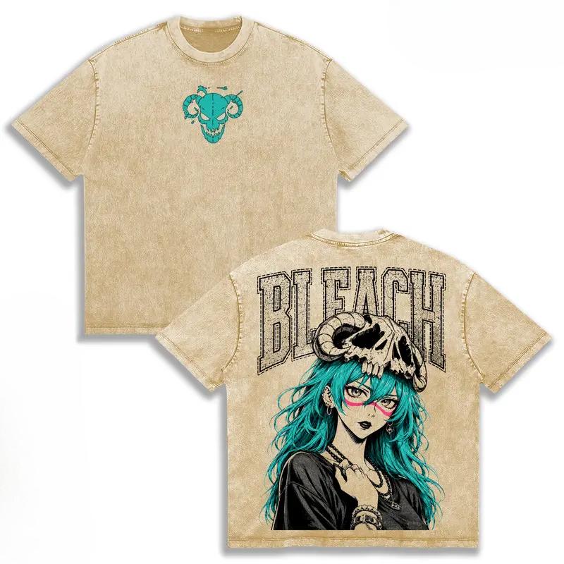 Anime BLEACH Nelliel Printed Tee Men Women Short Sleeve Cotton Tshirts Vintage Washed T-shirt Harajuku Unisex Summer T Shirt