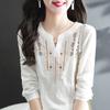 Spring and Autumn Women Blouses Tops Lady Casual Embroidery V-Neck Long Sleeve Vintage Loose Blusas Top