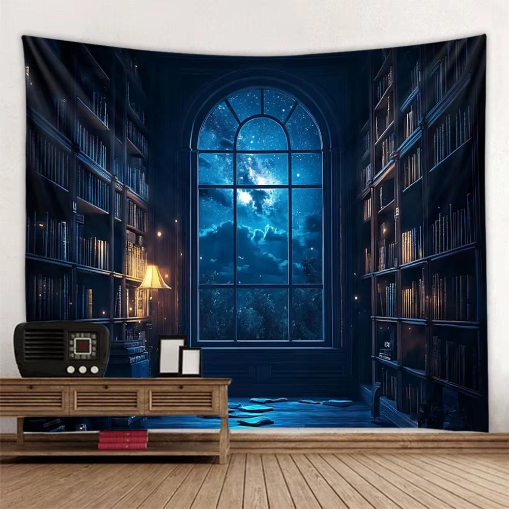 VIKAMA Magic Bookshelf Tapestry Library Living Room Wall hanging Decorative Aesthetics Dormitory Home Decoration