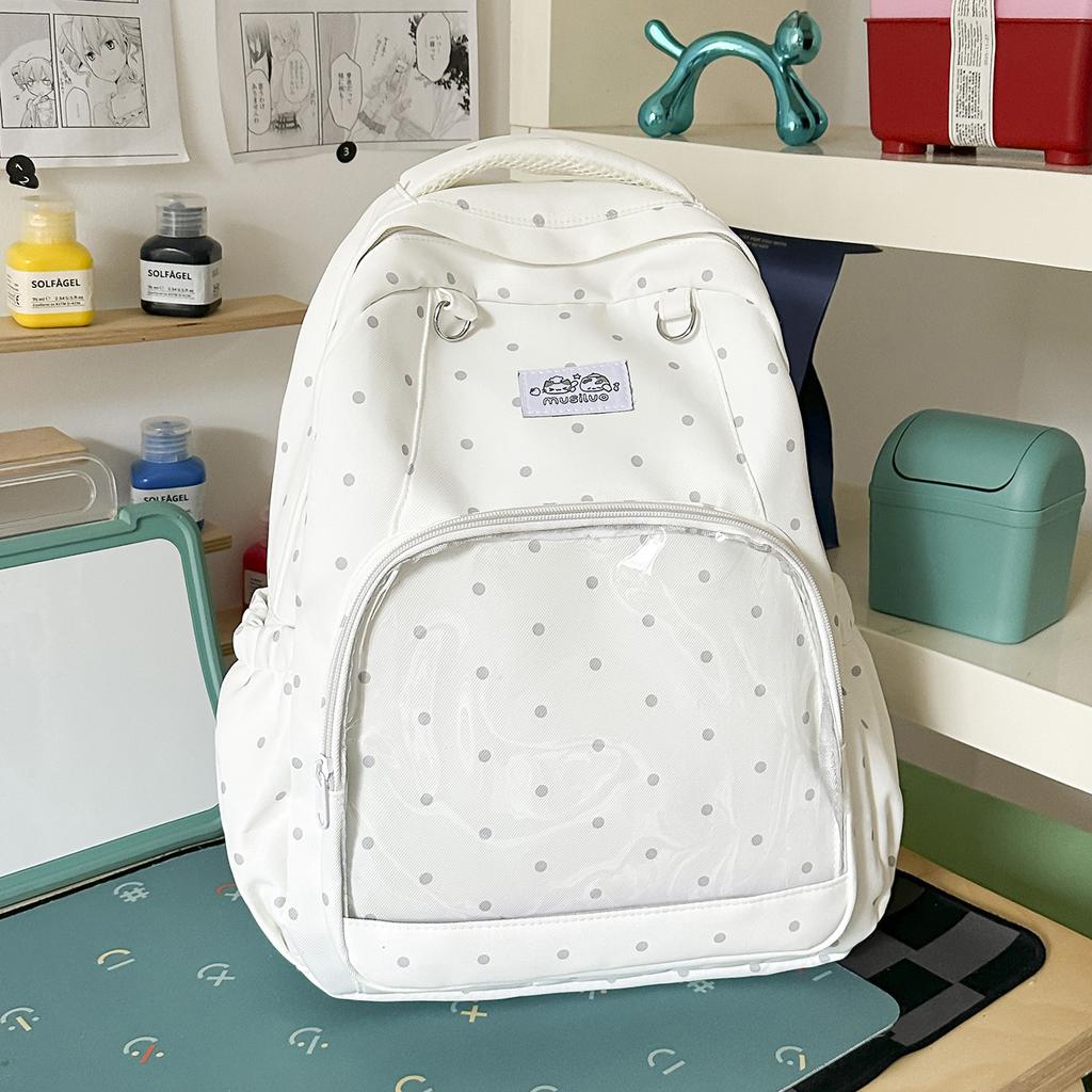 Schoolbag Milk White Polka Dot Transparent Pain Bag Backpack for Junior High School Girls and Primary School Students Large Capacity Schoolbag