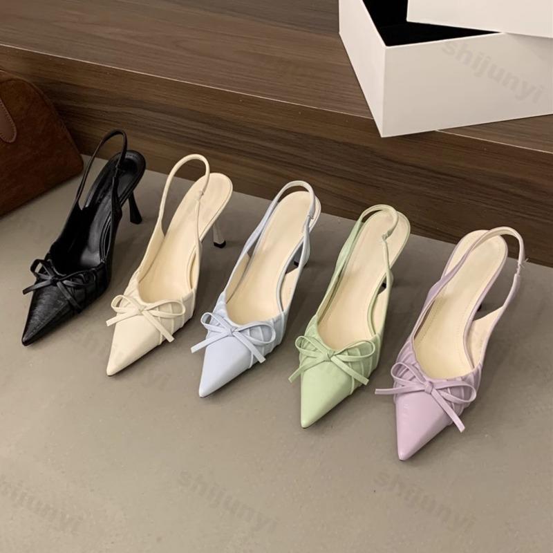 Fashion Pointed High Heels Shoes Women Summer 2025 Bow-knot Buckle Strap Women's Sandals Thin Heel Elegant Slingback Women's Pumps