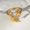 Yori 2025 Minimalist Stainless Steel Star Moon Open Ring 18K Gold Plated Thin Finger Jewelry Basic Style Wholesale