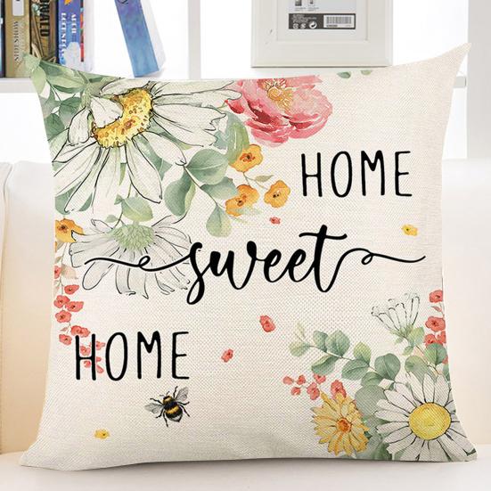 Pillowcase Spring Series Printed with Soft Hidden Zipper Fade-resistant Machine Washable Linen Cushion Cover