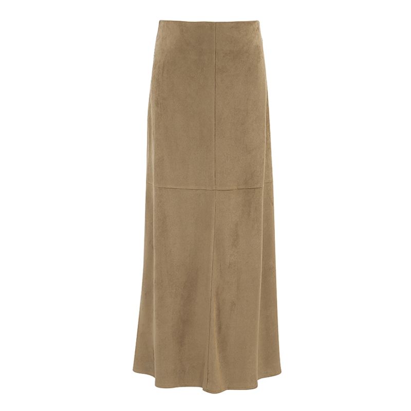 

Fashion Retro Fashionable Knitted Skirt Brushed Velvet Khaki High Waist Straight-leg Elegant Dress Khaki L