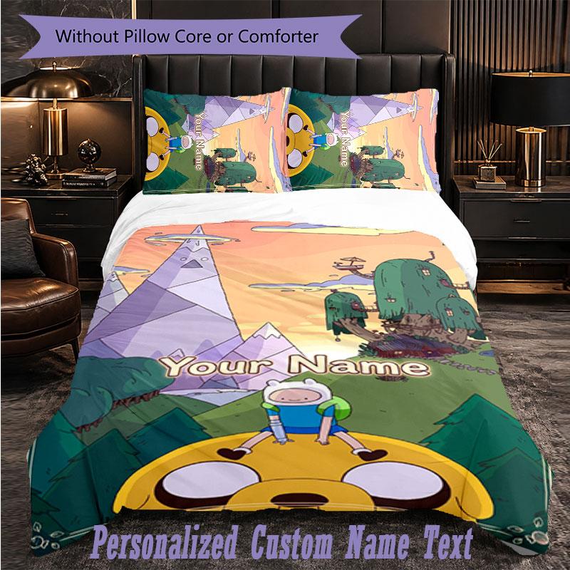 Personalized 3Pcs Bedding SetAdventure Time cartoon Custom Text Duvet Cover Pillowcase Set Bedroom Gift