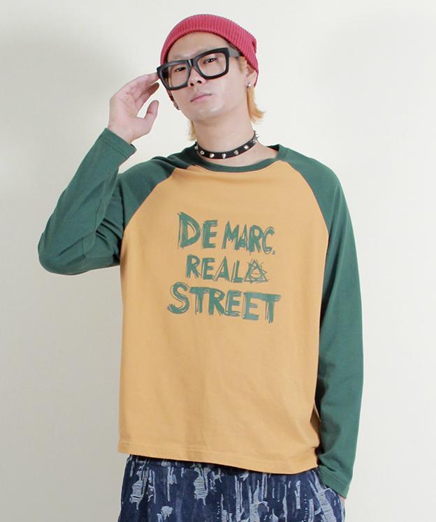Deumakeu Text Raglan Color Block Long Sleeve T-Shirt Khaki & Mustard
