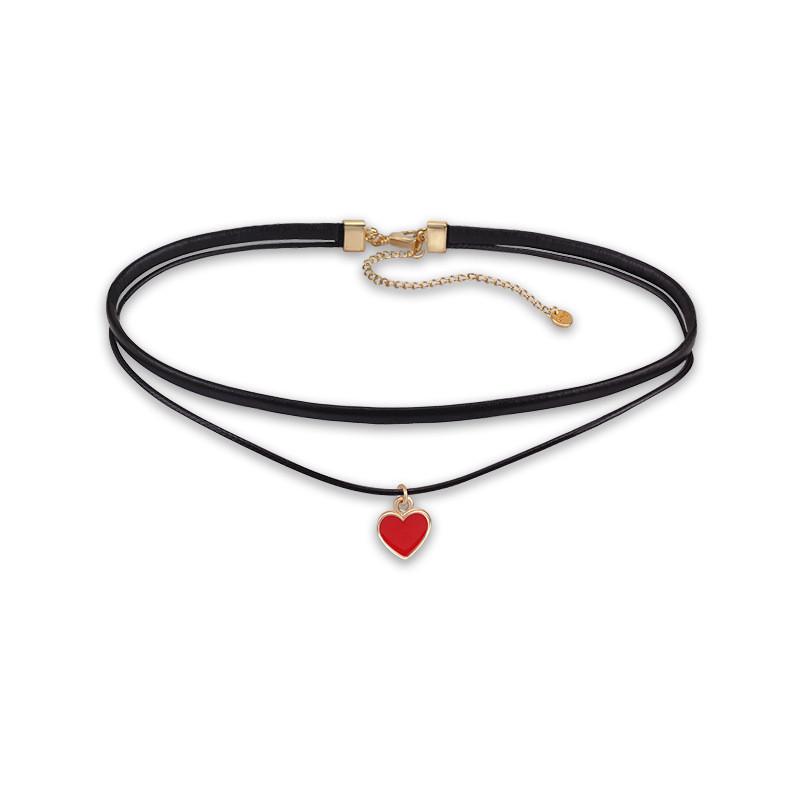 Trendy Pu Layered Choker Necklace For Women With Eye-catching Dual Heart And Star Pendants