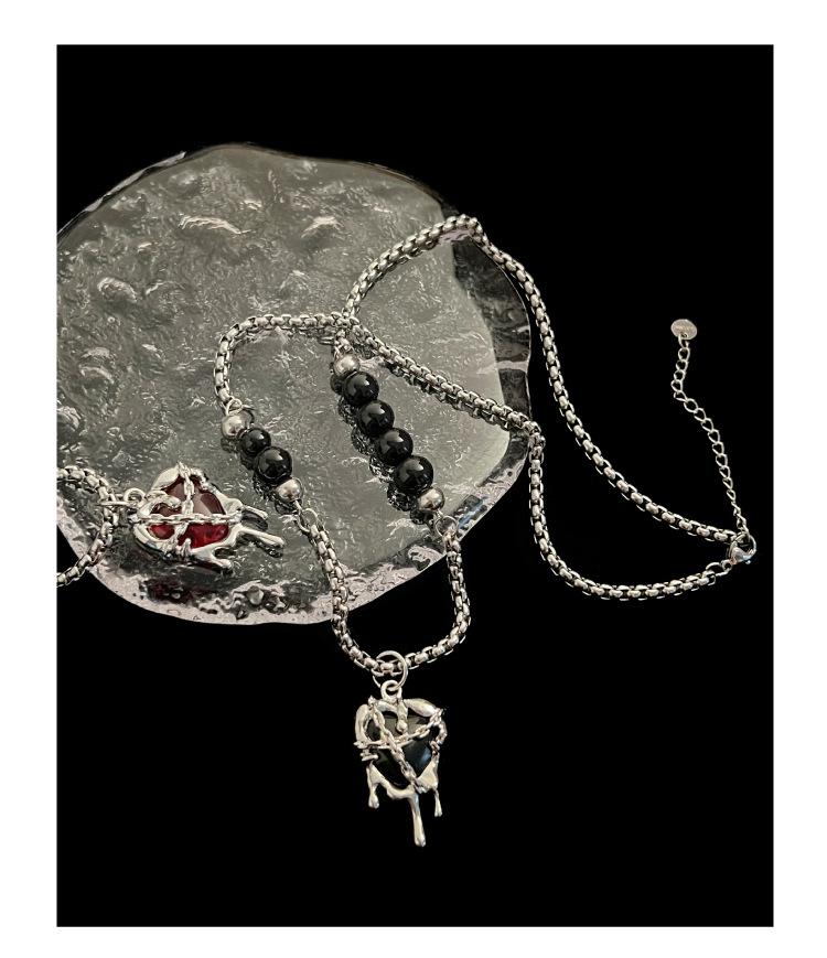 Customized Black Heart Patchwork Necklace - Unisex Trendy Japanese Korean Hip Hop Style