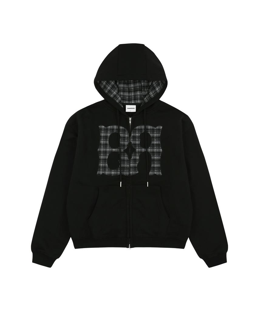 Gainsboro Br Logo Check Applique Zip-Up Hoodie_Black