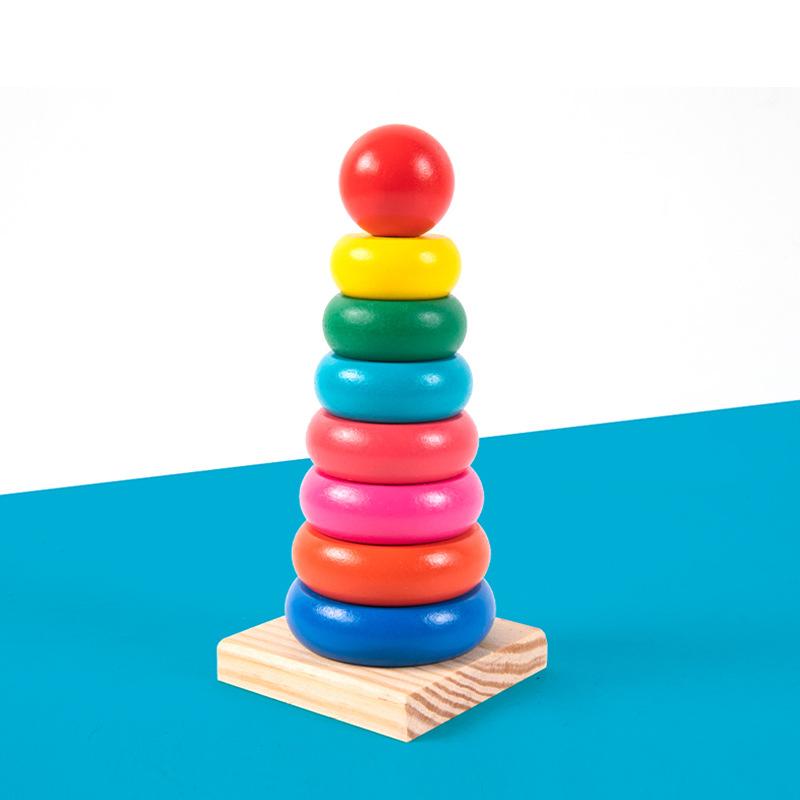 Wooden Children's Rainbow Tower Tumbler Stacked High Set of Columns Parent-child Activity Baby Early Education Educational Toys