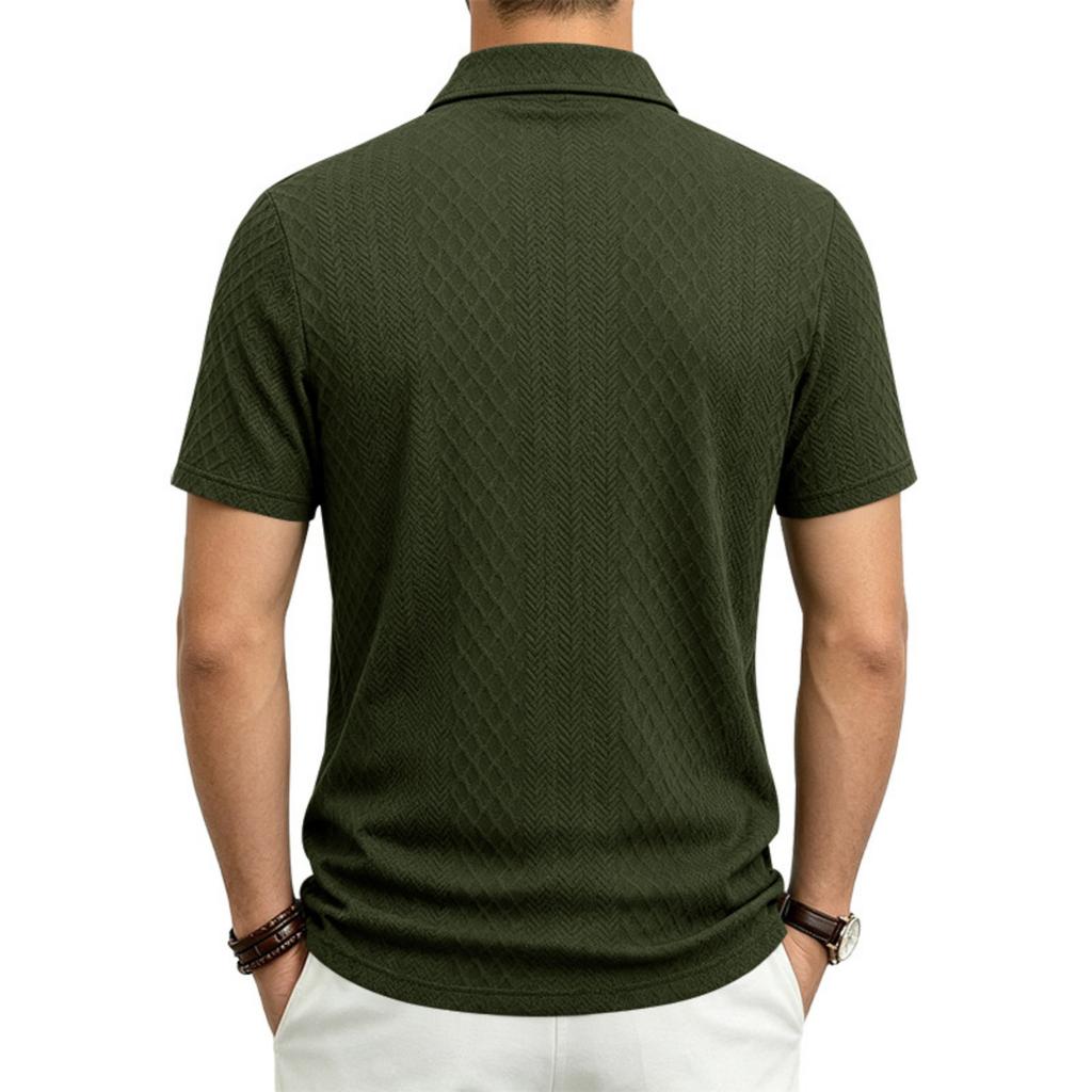 Men Heavyweight Loose Fit Jacquard Polo Shirt Workwear Multi Pocket Casual Short Sleeve Outdoor Shirt with Contrast Details