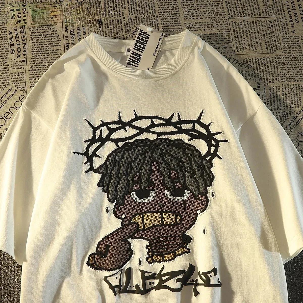 

Летняя женская футболка в стиле ретро хип-хоп с пиксельным рисунком, футболка с короткими рукавами для мужчин и женщин, винтажная футболка большого размера Y2k XXXXXL чёрный