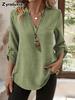 Spring/Summer Imported New Style Women's Shirt Casual Loose Oversized V-Neck Solid Color Blouse
