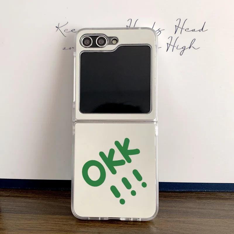 Plain OKK Words Letters Pattern Transparent Case for Samsung Galaxy Z Flip 5 6 4 3 5G Clear Cover Flip5 Flip6 4 INS Fundas Shell
