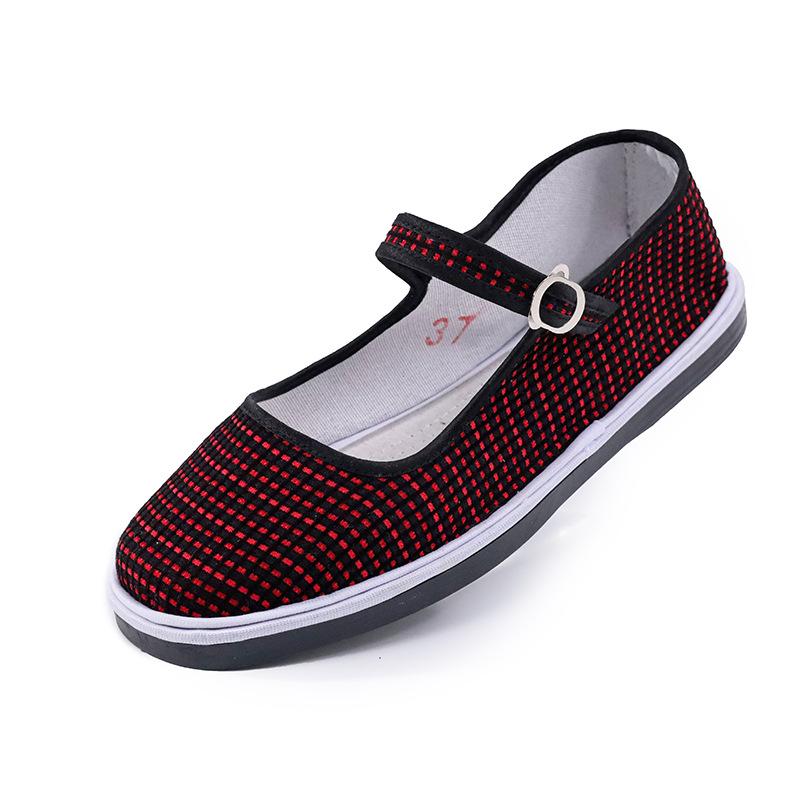Old Beijing Handmade On-line Cloth Shoes, Women's Cotton Cloth Shoes, One-word with Generous Mouth Flat Bottom Retro Shallow Mouth Single Shoes, Danc