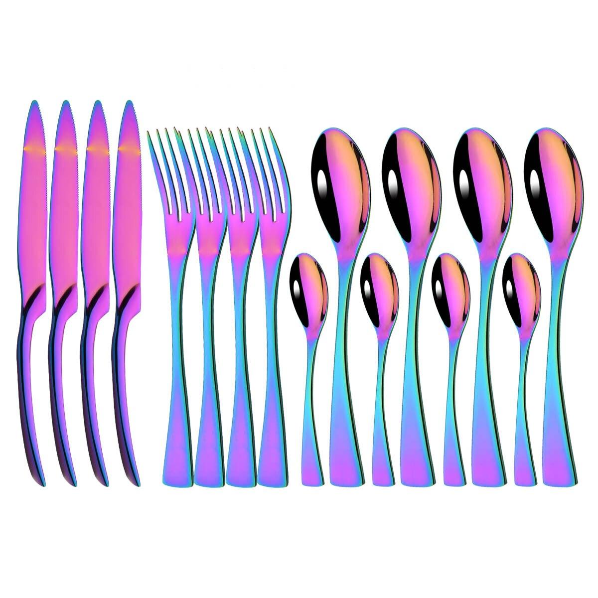 

16 шт., зеркальная черная посуда, набор столовых приборов из нержавеющей стали 18/10, кухонные ножи, вилки, ложки, роскошный набор столовой посуды для свадьбы разноцветный