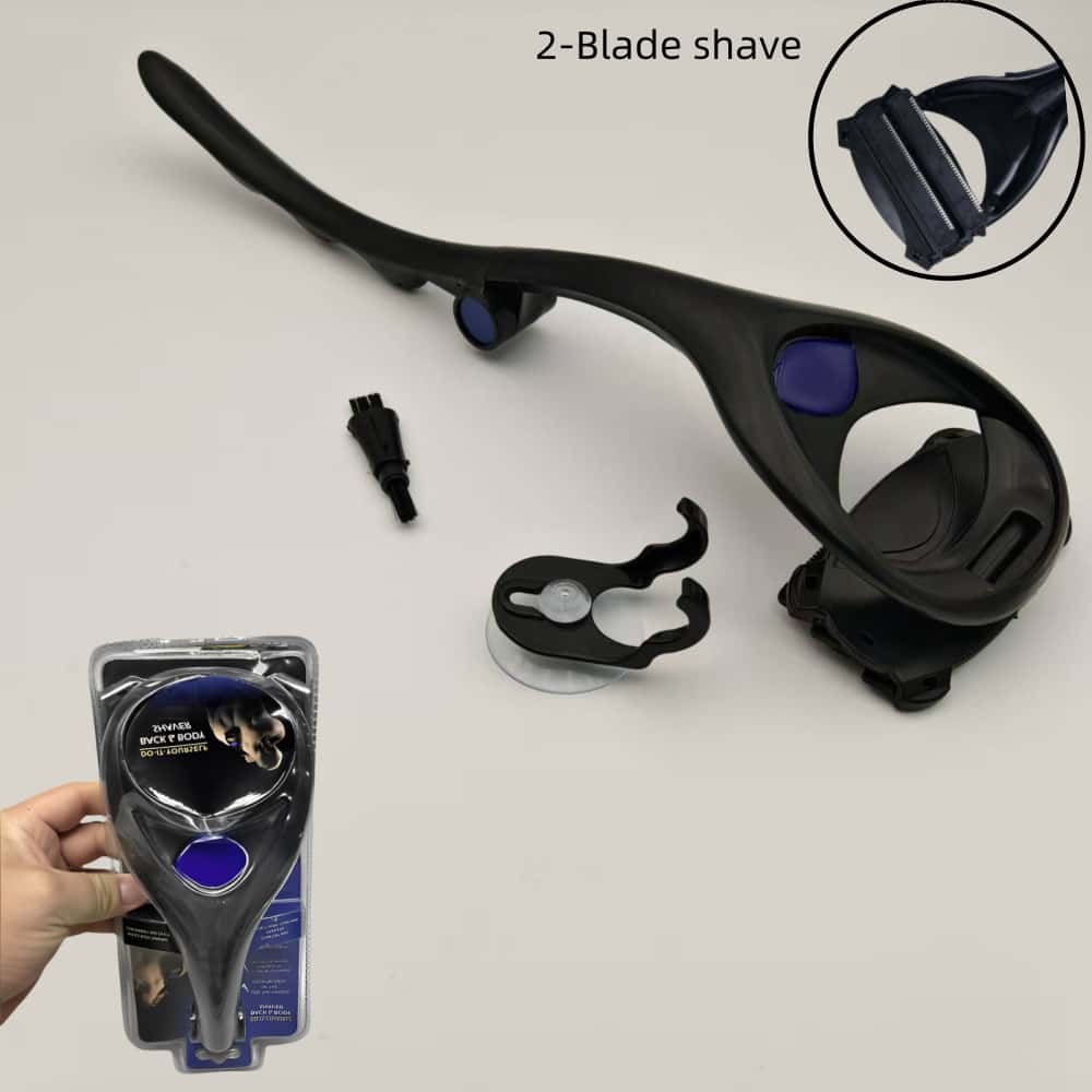 1 Set Manual Razor with Foldable Long Handle - Double/Triple Blade, Integrated Exfoliating Shaving Head, Back & Full-Body Hair Removal for Chest
