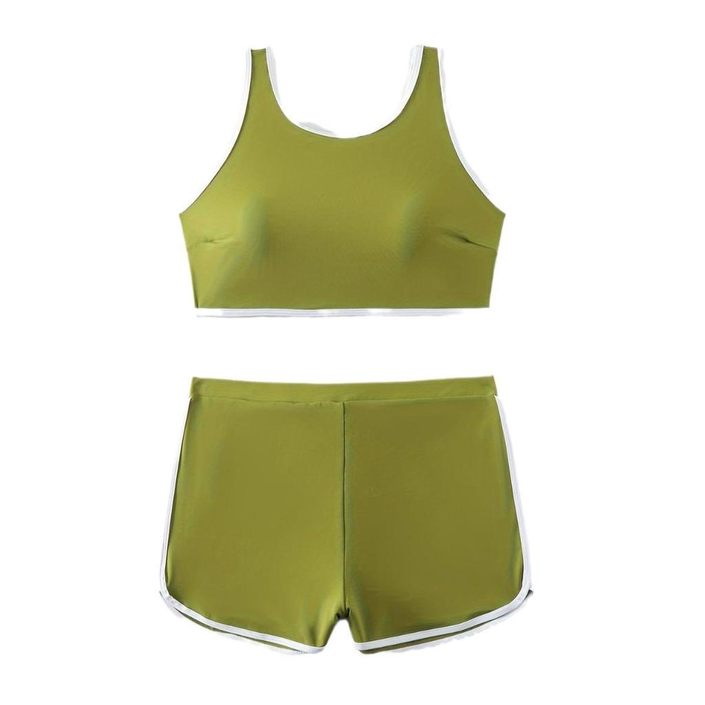 Solid Color Deep V Sexy Sport Split Swimsuit for Women - European & American Style