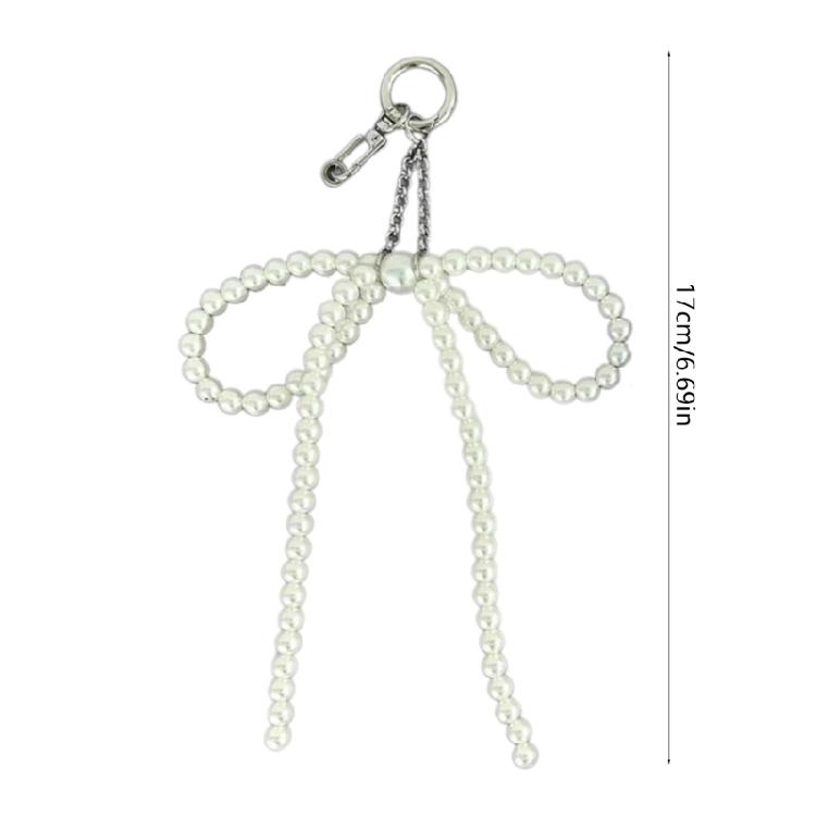 Beaded Phone Lanyard Wrist Strap Bow Shaped Pearls Beads Phone Charm Keychains