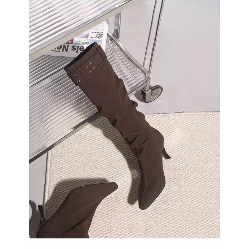 Fashion 2025 Winter European and American Pointed-toed Mid-barrel Boots Look Thin, Fashion Temperament Versatile Women's Boots