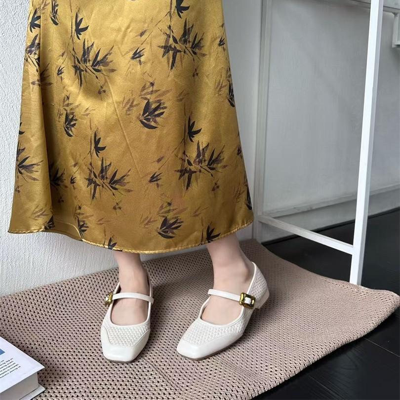 French woven word belt Mary Jane 2025 new autumn splicing square head thick heel women's shoes fashion shoes