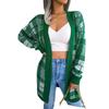 Autumn Winter Women Plaid Knitted Cardigan Sweater with Lantern Sleeve and Strap