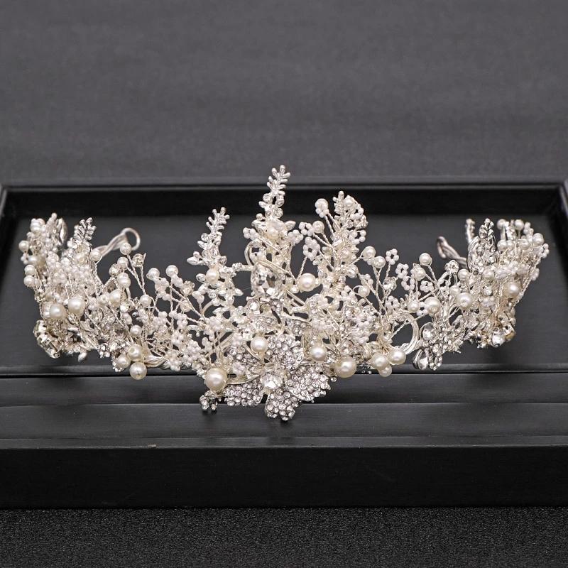 Trendy Handmade Wedding Crown Baroque Rhinestone Pearl Crystal Headband Wedding Hair Accessories Bridal Crown