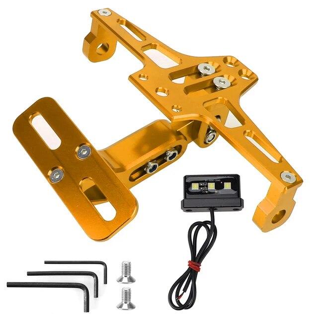 CNC Aluminum Motorcycle License Number Plate Holder Frame Adjustable with LED Light Moto Accessories Turn Signal Light Bracket