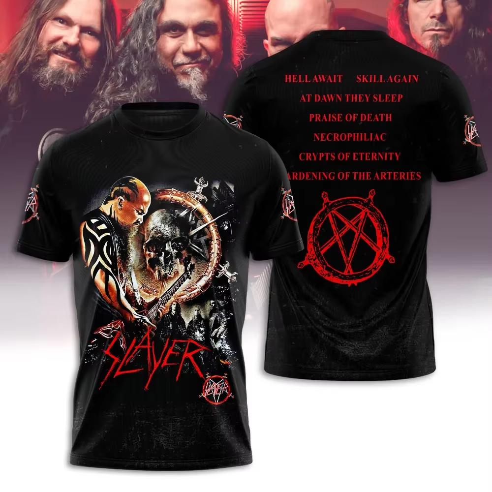 New Rock Slayer Band 3d Print T-shirt Men Women Fashion Large size Hip Hop Tops Tee Tshirt Short Sleeve Casual Mens Clothing