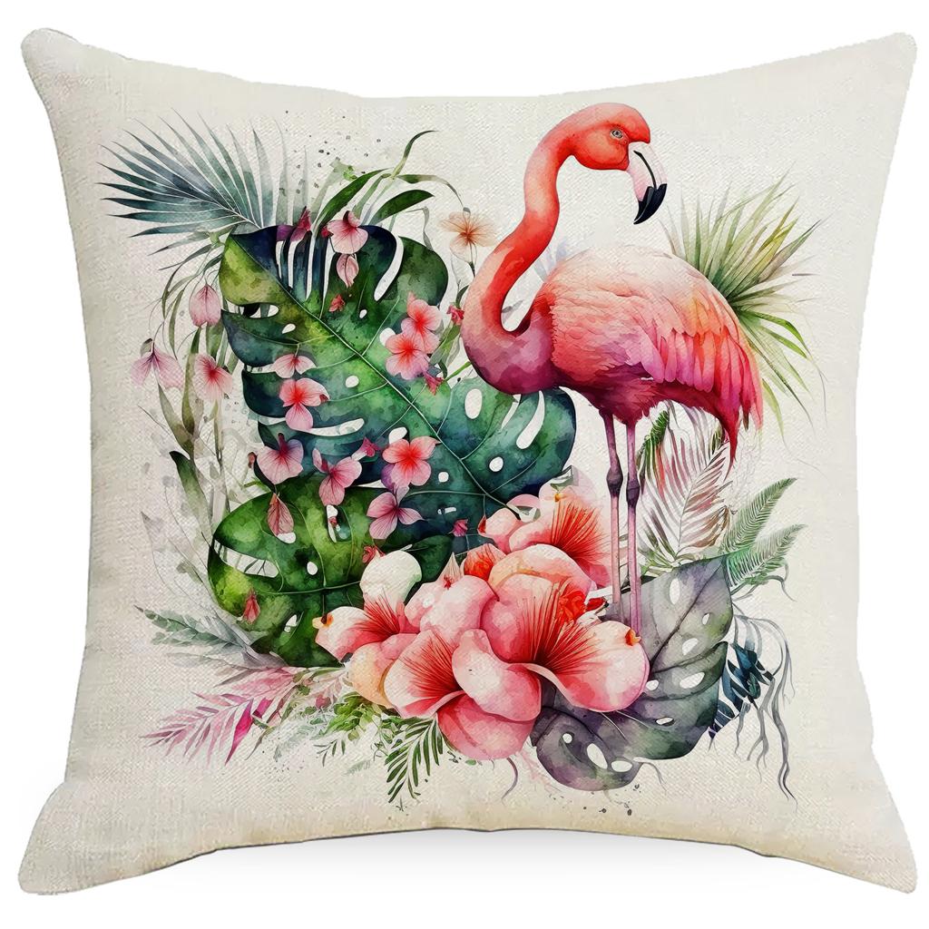Sommerblumen, Flamingo, Kolibri-Pflanzen-Kissenbezug, Heimsofa-Kissenbezug