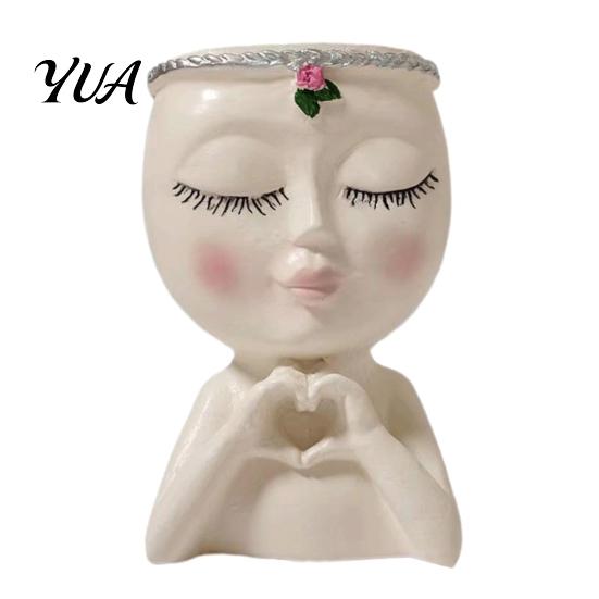 Artistic Sculpture Flower Pot Face Planter Pot, Cute Resin Head Vase for Succulents Flowers, Decorative Pots Unique Indoor Bedroom Desk Shelf
