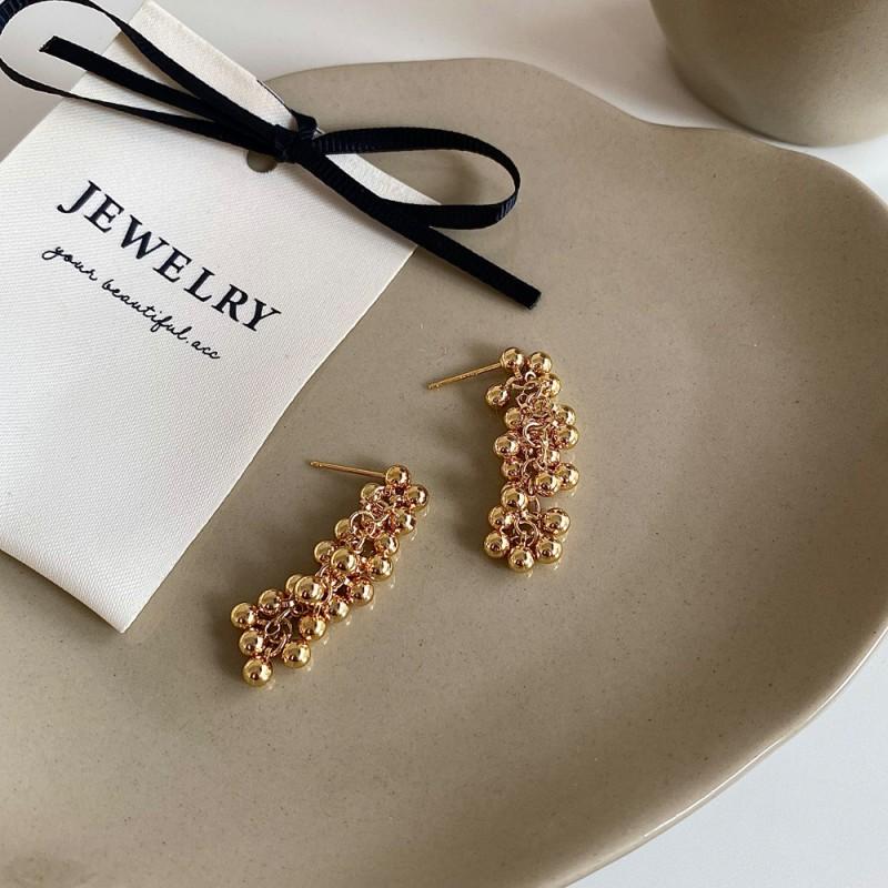 Korean Ins Blogger Fever Same 3 Gold Balls Pendant Earrings French Style Minimalist Jewelry Women