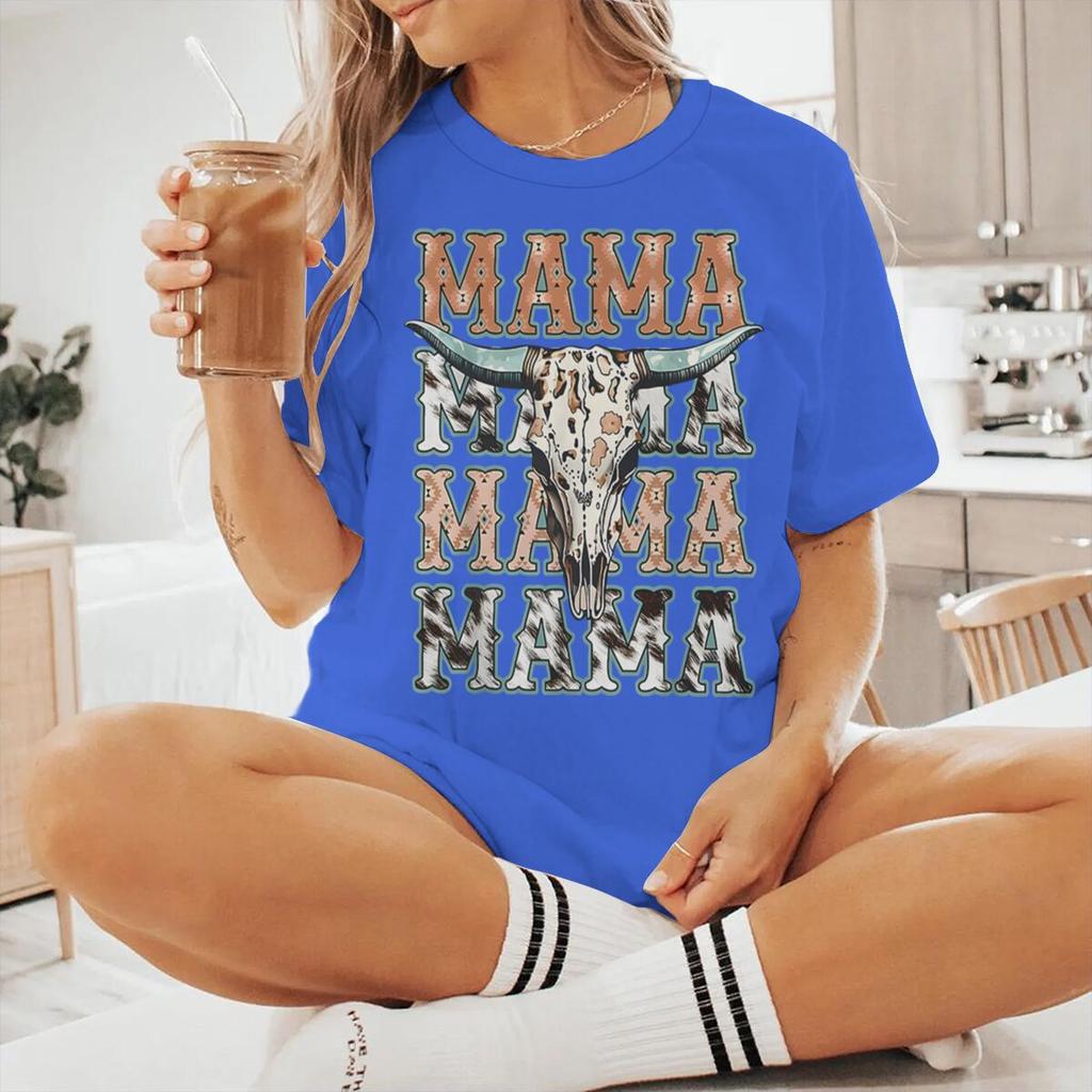 Cowboy Style Mama Print Women T Shirts Fashion Short Sleeve Crewneck Mommy Streetwear Vintage Mothers Day Tshirts Gifts