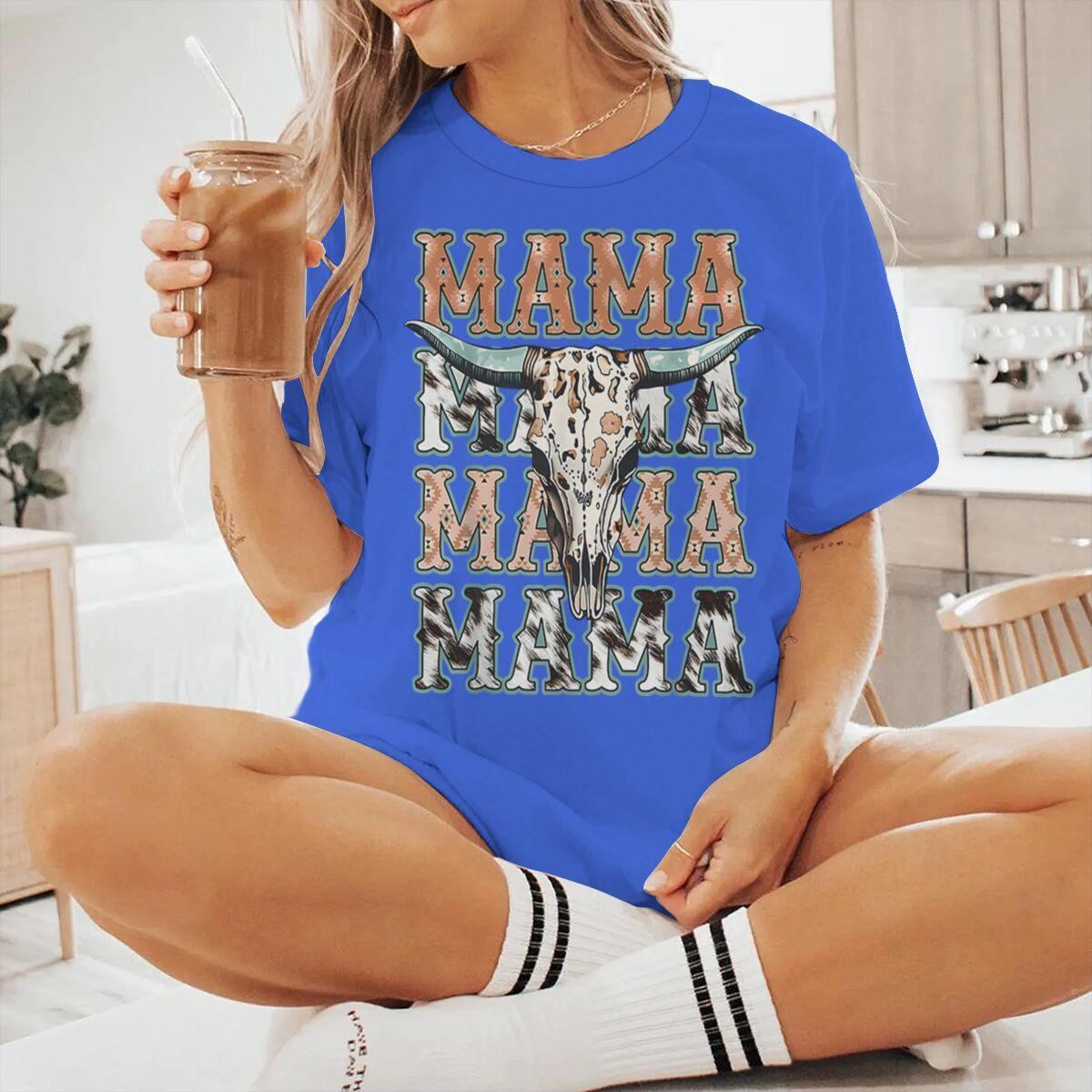 

Cowboy Style Mama Print Women T Shirts Fashion Short Sleeve Crewneck Mommy Streetwear Vintage Mothers Day Tshirts Gifts S