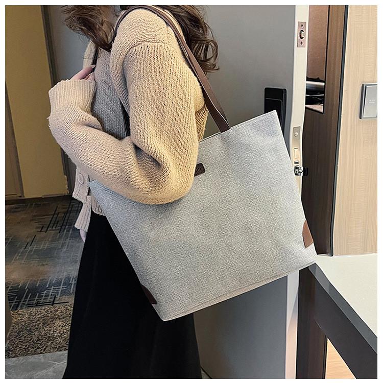 Cotton Linen Casual Tote Bag Large Capacity Handheld Bucket Style For Daily Use
