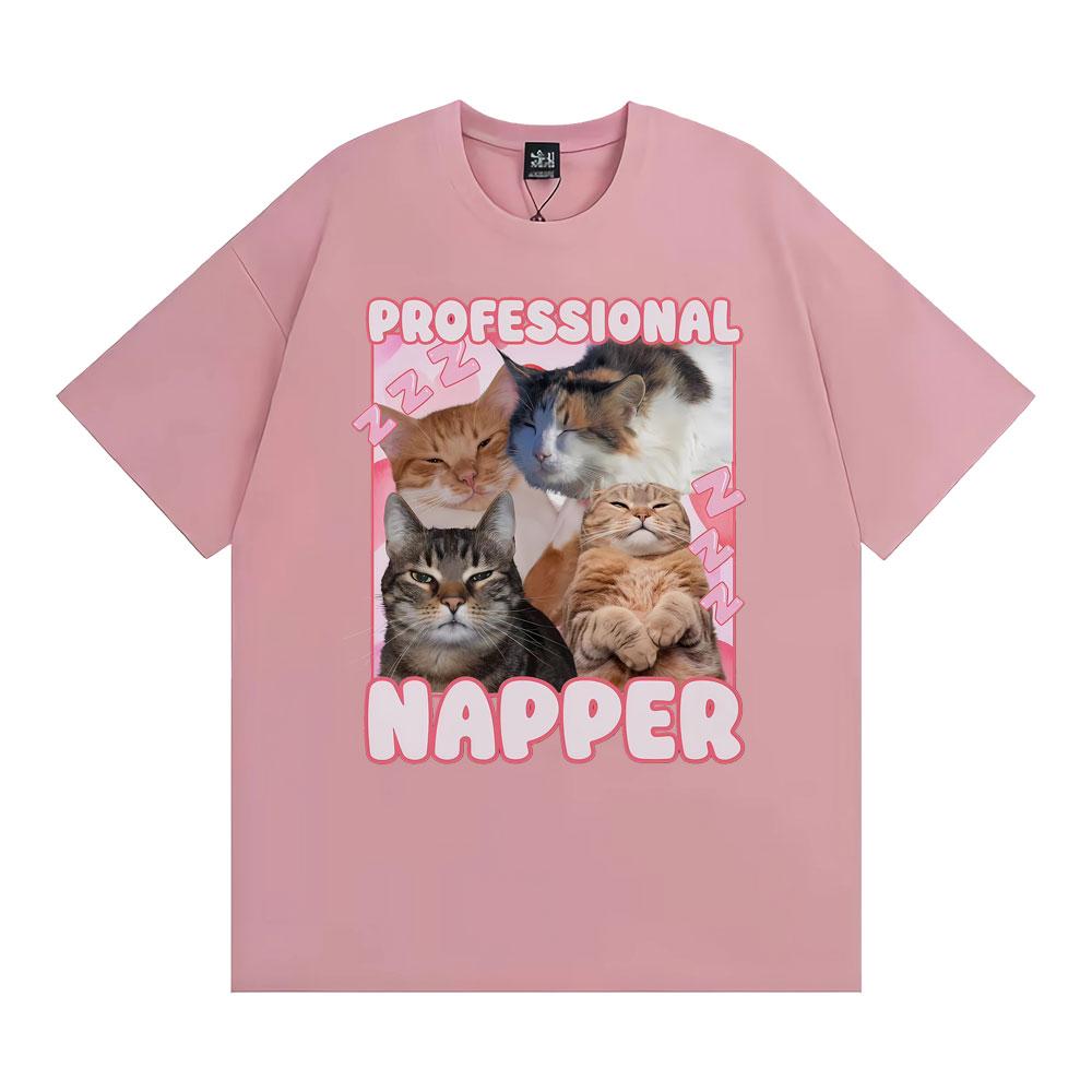 Professional Napper Sleeping Cats Graphic T Shirts Men Women Classic Fashion Aesthetic Short Sleeve T-shirts 100% Cotton T Shirt